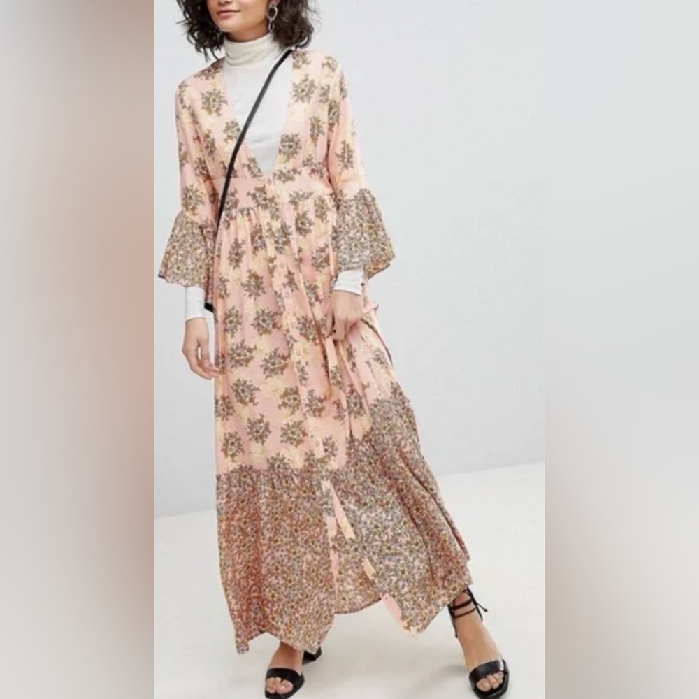 Vera Moda Floral Eavis Maxi Dress In Rose Tan Size M Romantic Wedding - Picture 10 of 16